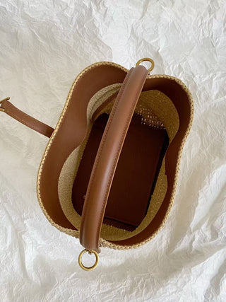 le37 Raffia handle bucket bag, large size