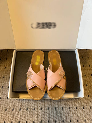 26ss Metal chain embellished criss-cross strap flat sandals