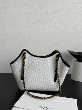 26c Raffia Woven Tote Bag, White, Small