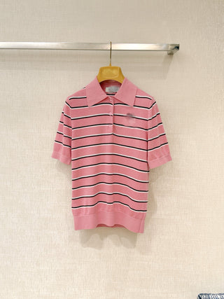 Retro-Style Short-Sleeve Knitted Polo Shirt