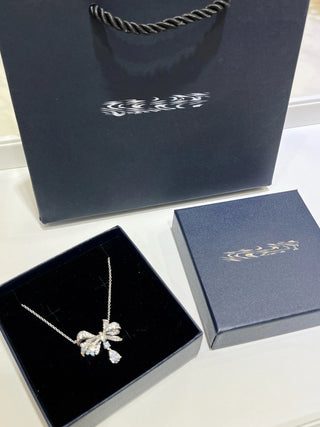 High Jewelry Series Bow Drop Diamond Necklace (925 Silver Zircon)
