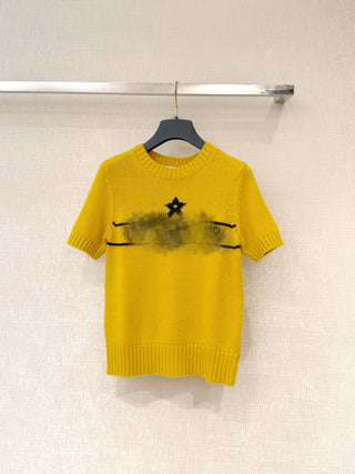 Early Spring New Arrival: Star-Patterned Cashmere Short-Sleeve Top