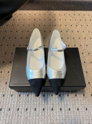 Pointed-Toe Panelled Mary Janes