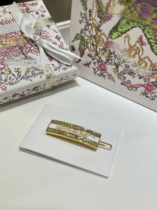 25th Anniversary New White Enamel Gold Letter and Rhinestone Hair Clip