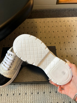 Platform Rhinestone Color-Blocked Lace-Up Sneakers/Casual Shoes