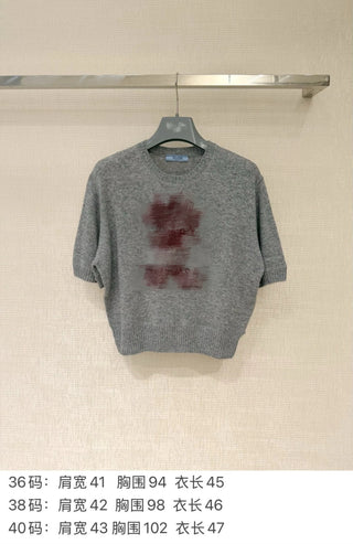 Grey Short-Sleeve Knit Sweater