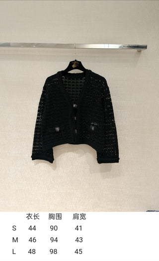 Openwork knit V-neck lace cardigan