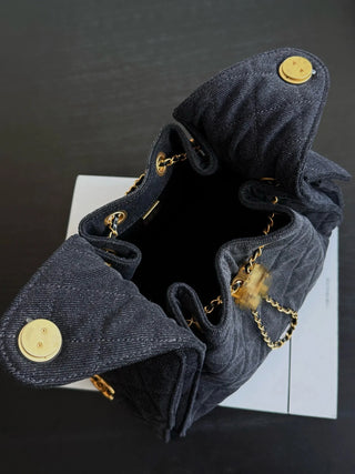 Black denim bucket bag