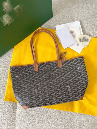 Zippered Tote Shopping Bag, Large/Medium, Black/Brown