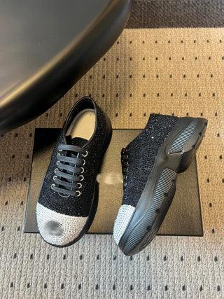 Platform Rhinestone Color-Blocked Lace-Up Sneakers/Casual Shoes