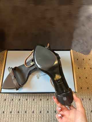 P brand 26ss early spring new arrival pointed-toe single-strap high-heeled sandals