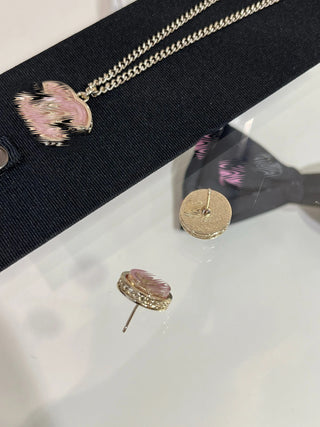 New pink acrylic double C backpack button earrings