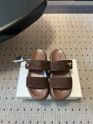 Prad*2026 SS Early Spring New Retro Platform Double Strap Sandals，brown