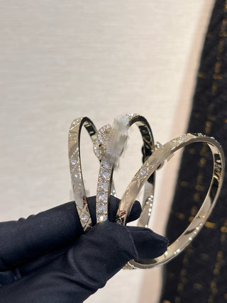 Chane*25P New Collection: Gold Double-C Quilted Slim Bangle & Bracelet 3-Piece Set