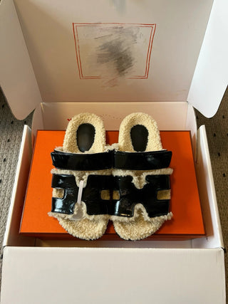 top autumn and winter new H-shaped leather plush slippers