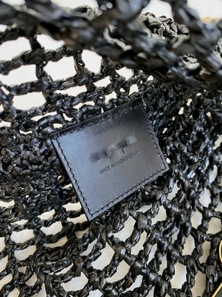 oxalis Raffia Woven Shoulder Bag, Black