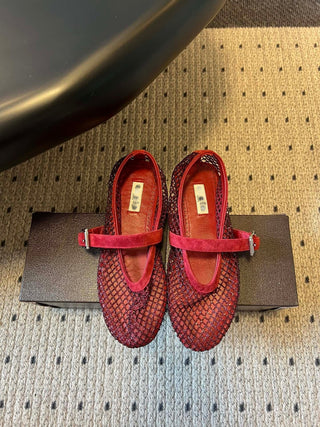 26ss Flat Mesh Knit Mary Jane Shoes