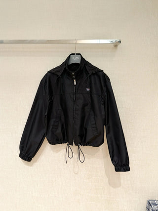 Early spring new arrival: Short, drawstring, zippered windbreaker jacket.