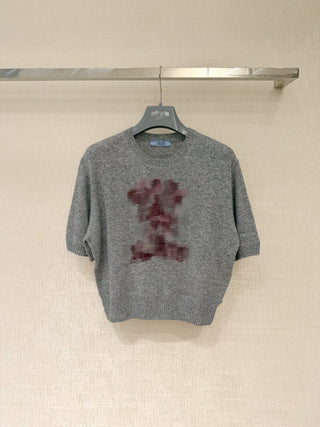 Grey Short-Sleeve Knit Sweater