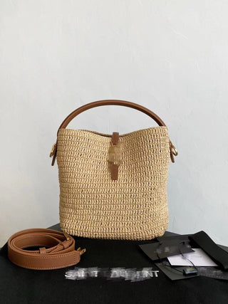 le37 Raffia handle bucket bag, large size