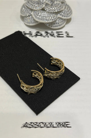 New Collection Gold-plated Double C Chain Hoop Earrings with Full Rhinestone Embellishment