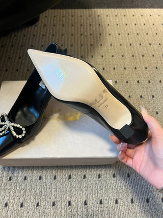 Elegant Rhinestone Bow Pointed-Toe High Heels