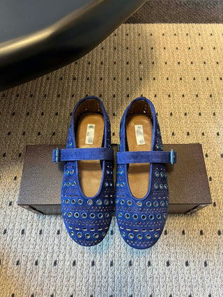 26ss Flat Round Hollow-Out Mary Jane Shoes
