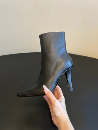 minimalist high-luxury classic pointed-toe high-heeled ankle boots