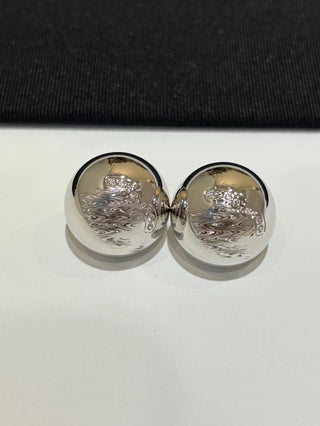 26C New Silver Crystal Double C Hemispherical Button Earrings