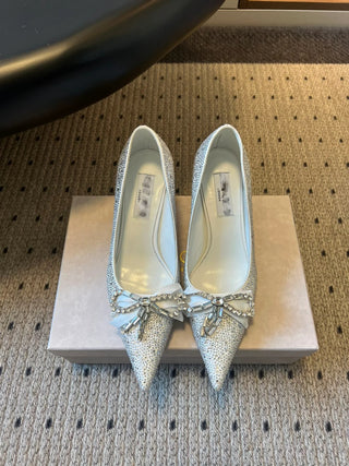 Elegant Rhinestone Bow Pointed-Toe High Heels