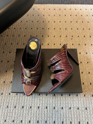 26ss Pointed-toe pleated strap mule high heels