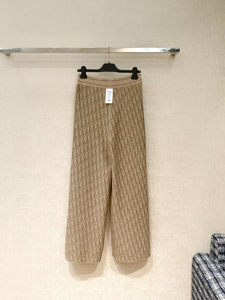 New ribbed cotton straight-leg trousers with monogram pattern.