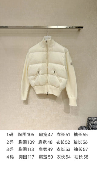 Simple Collared Wool Knit Patchwork Jacket with Single Down Jacket