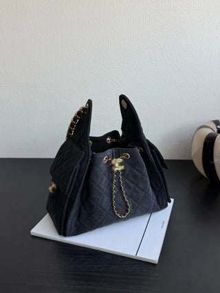 Black denim bucket bag