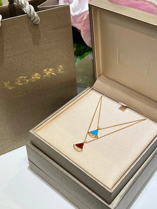 Small fan necklace with diamonds, turquoise and rose gold (925 silver)