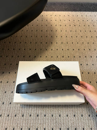Prad 2026 SS Early Spring New Retro Platform Double Strap Sandals，black