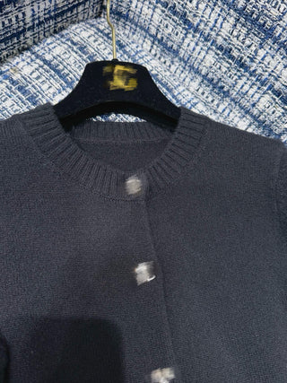 Premium Quality Tricolor Cashmere Cardigan with Metal Buttons