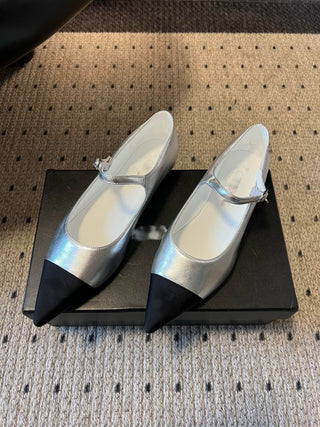 Pointed-Toe Panelled Mary Janes