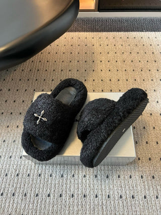 Platform Plush Open-Toe Slippers