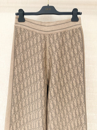 New ribbed cotton straight-leg trousers with monogram pattern.