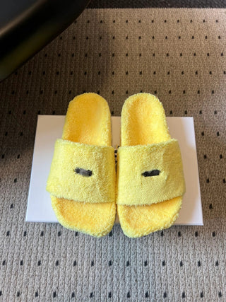 26ss Platform Flat-Toe Plush Slippers