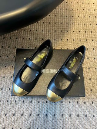 Round Toe Patchwork Style Flat Mary Jane Shoes