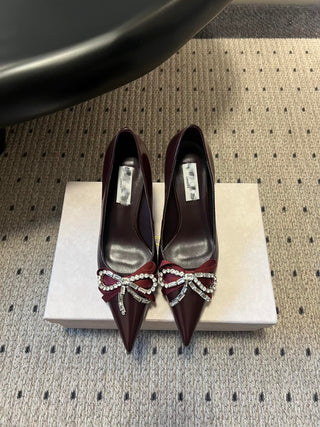 Elegant Rhinestone Bow Pointed-Toe High Heels