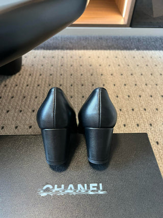 Chanel 26SS Early Spring New Square Toe Color Block Chunky Heel Shoes Mint Green