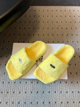 26ss Platform Flat-Toe Plush Slippers