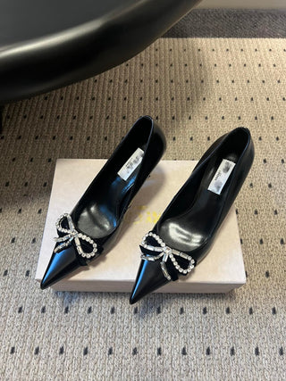 Elegant Rhinestone Bow Pointed-Toe High Heels