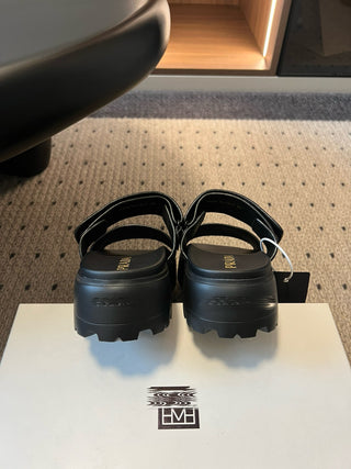 Prad 2026 SS Early Spring New Retro Platform Double Strap Sandals，black