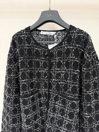 26 Early Spring New Collection: Tweed Cardigan with Woven Pattern and Tassels