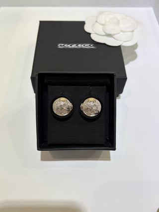 26C New Silver Crystal Double C Hemispherical Button Earrings
