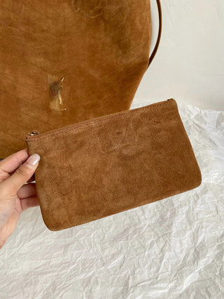 Niki Suede Bucket Bag, Caramel Color